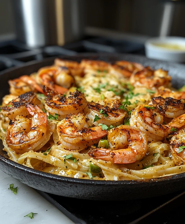 Blackened Shrimp Linguine Dish