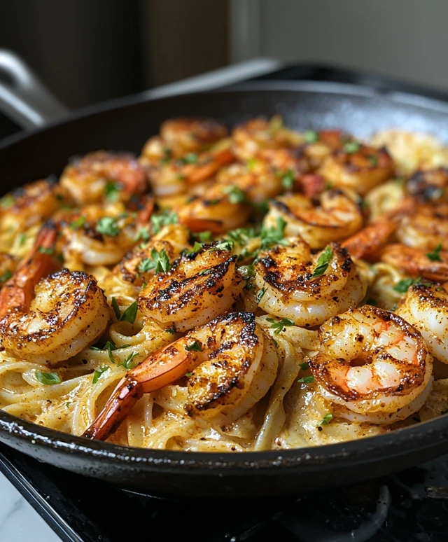 Blackened Shrimp Linguine Dish