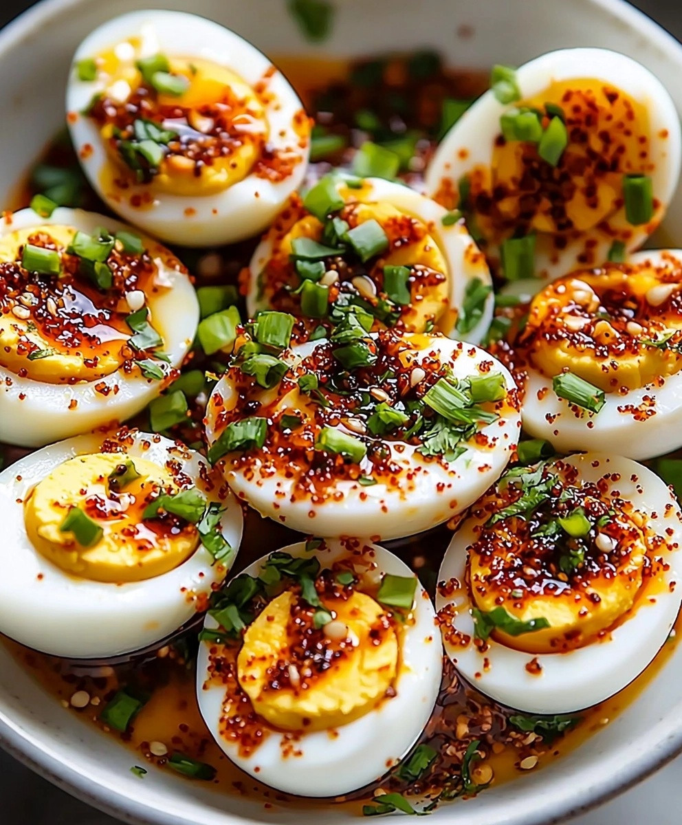 Spicy Chili Garlic Deviled Eggs