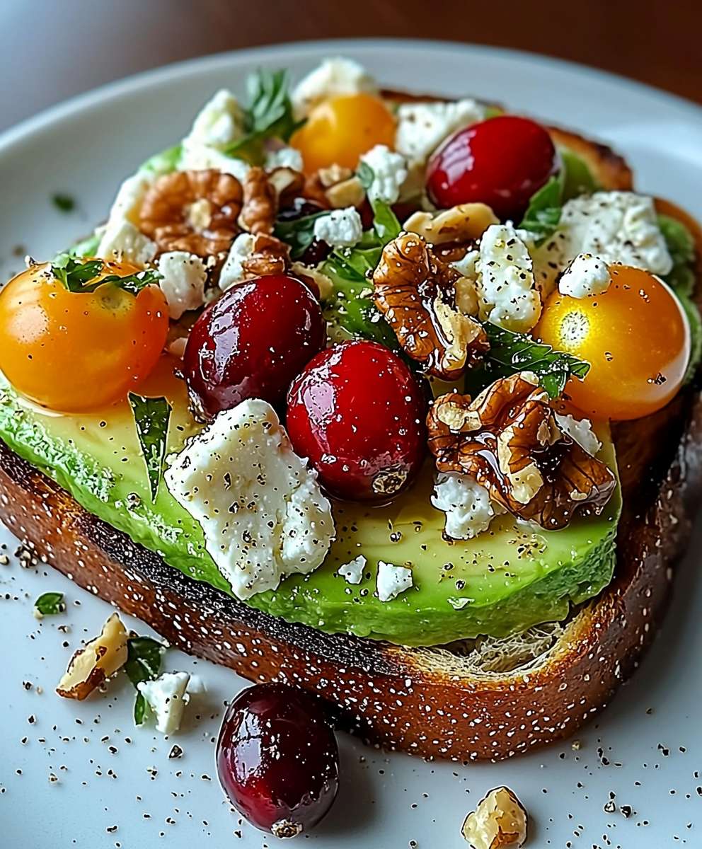 Avocado toast feta cranberries walnuts