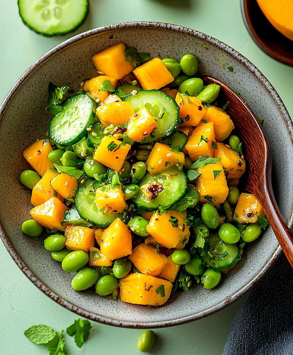Mango cucumber edamame salad